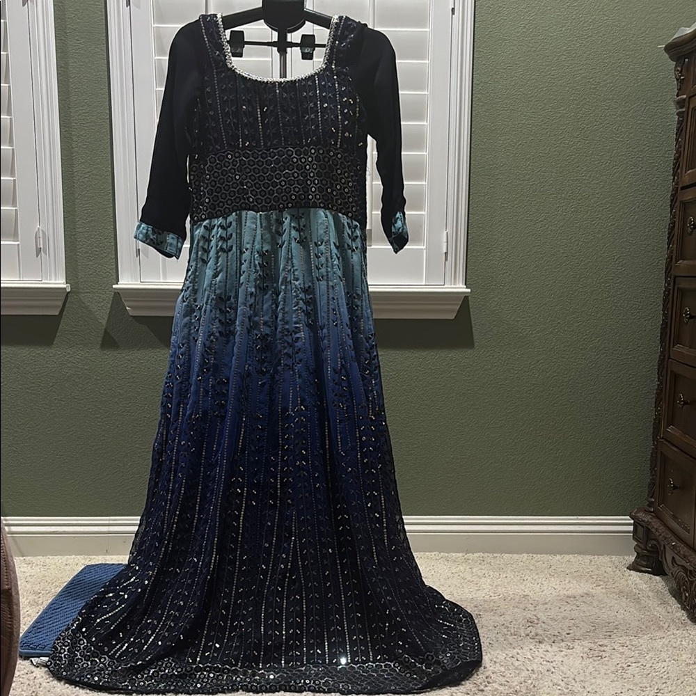 Elegant Blue Ombre Evening Indian Gown